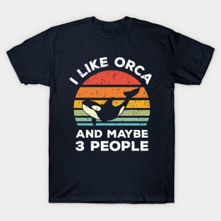 I Like Orca and Maybe 3 People, Retro Vintage Sunset with Style Old Grainy Grunge Texture T-Shirt